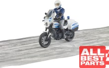 Motocykl policyjny Scrambler Ducati z figurką policjanta