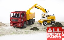 Wywrotka MAN TGA z koparką